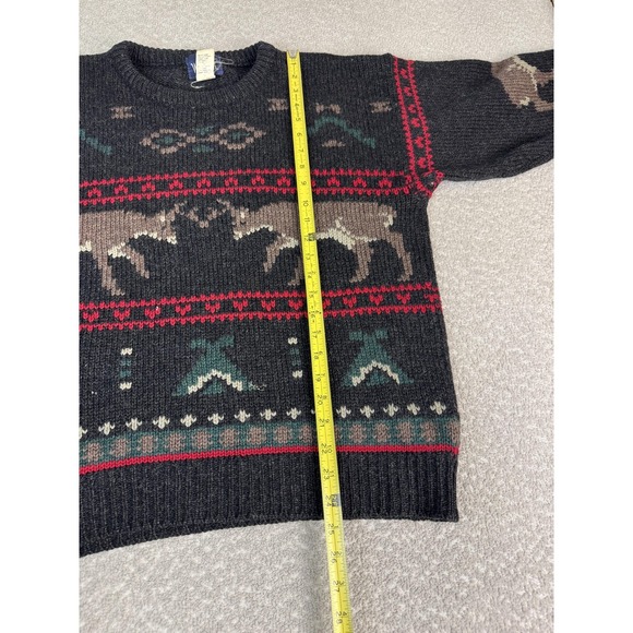 Woolrich Sweater Mens Medium Gray 100% Wool Fair Isle Deer Knit Pullover - Picture 3 of 6